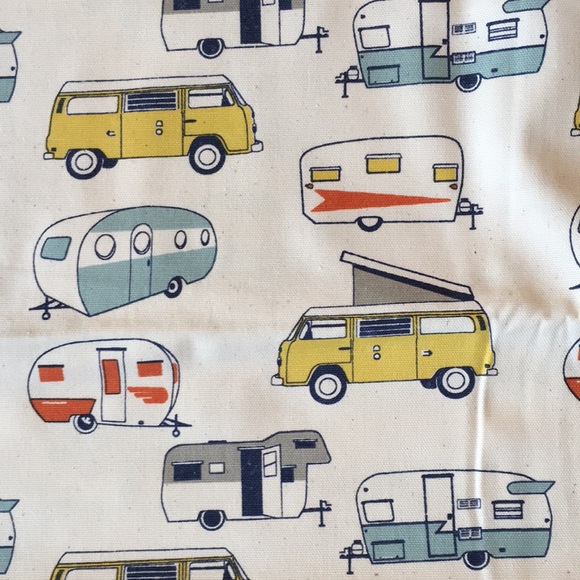 VW Vanagon Camper Van & Vintage Trailer Print Duck Cloth Fabric - Picture 8 of 9